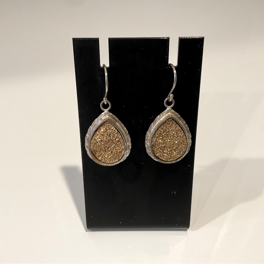 Costume Jewelry Silver Tone With Gold Crushed Crystal Earrings